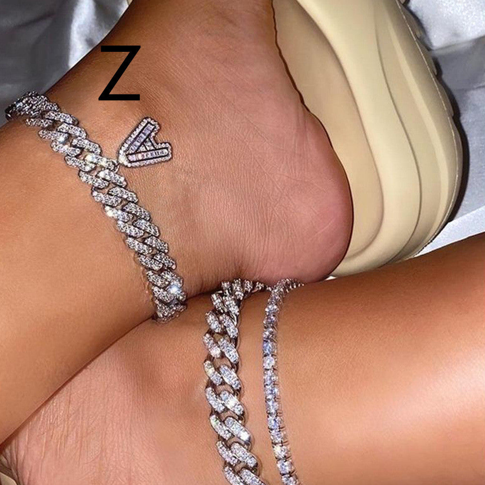 Hip Hop Alphabet Pendant Cuban Chain Anklet