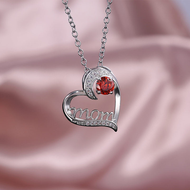 MOM Heart Claw Necklace with Zircon