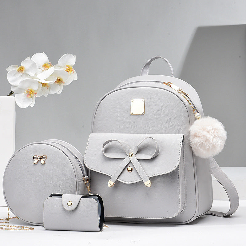 3 pcs Set Bags PU Bow Composite Bag Young Girl Student Cute Shoulders Backpack Crossbody Bags Coin Purse