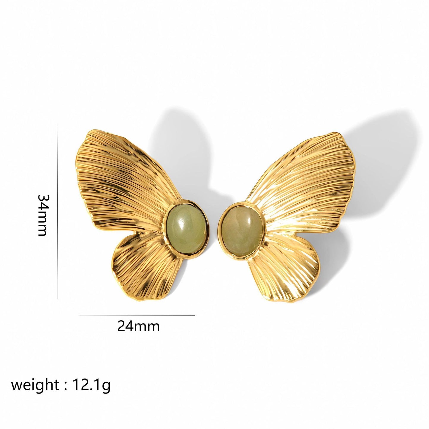 Gold Stainless Steel Butterfly Flower Stud Earrings