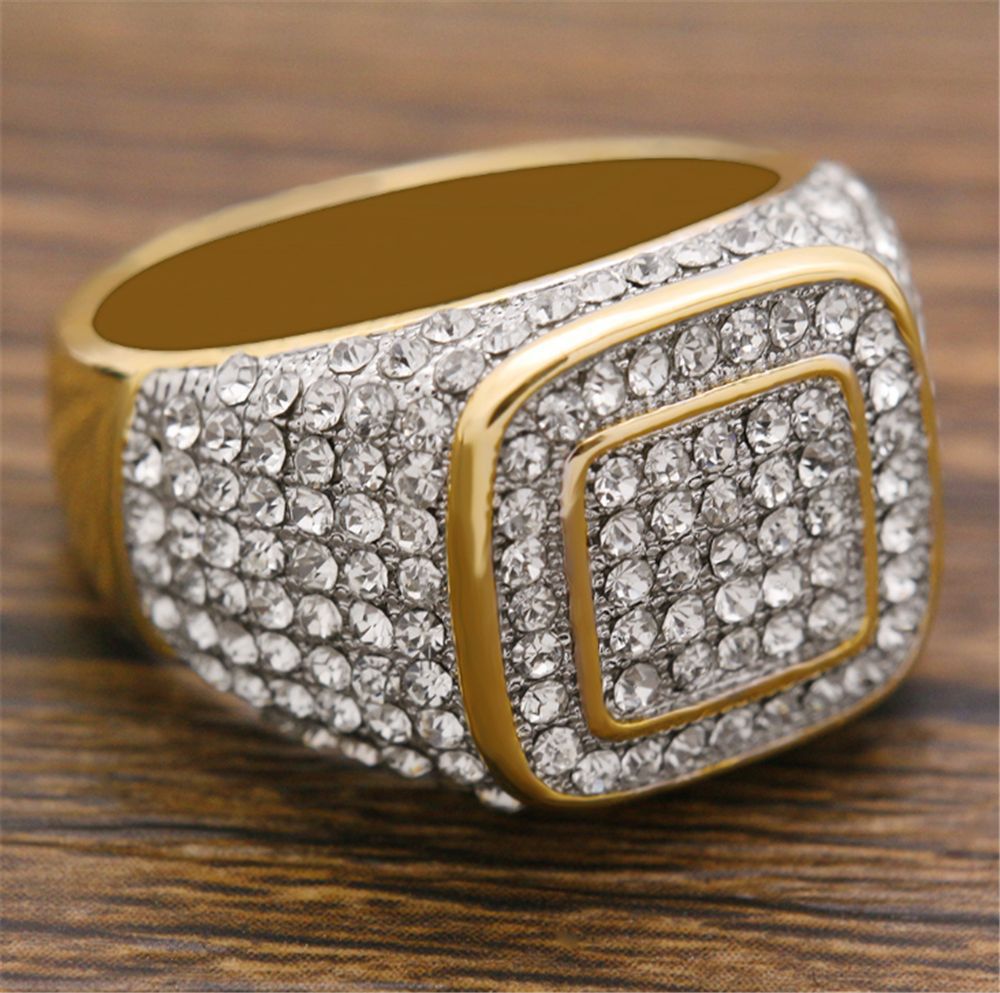 Gold-plated Micro Inlaid Zircon Ring Hip Hop Full Diamond Men's Ring