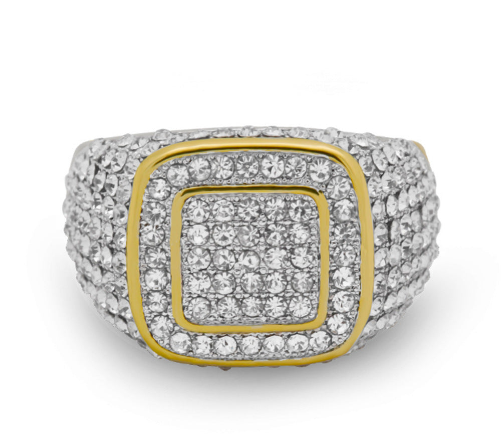 Gold-plated Micro Inlaid Zircon Ring Hip Hop Full Diamond Men's Ring