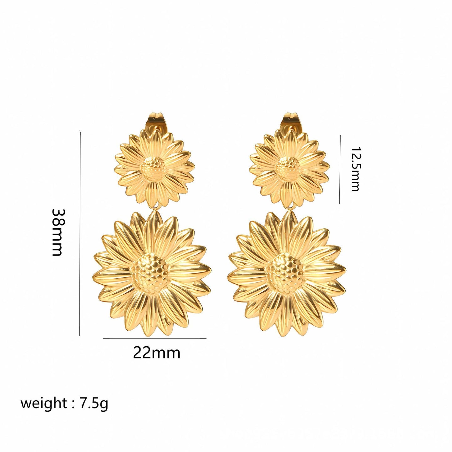 Gold Stainless Steel Butterfly Flower Stud Earrings