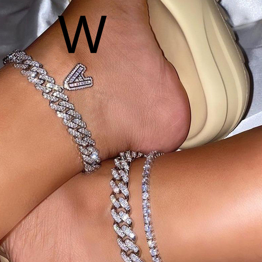 Hip Hop Alphabet Pendant Cuban Chain Anklet