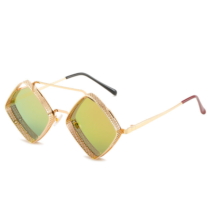 Metal Rhombus Double Beam Sunglasses