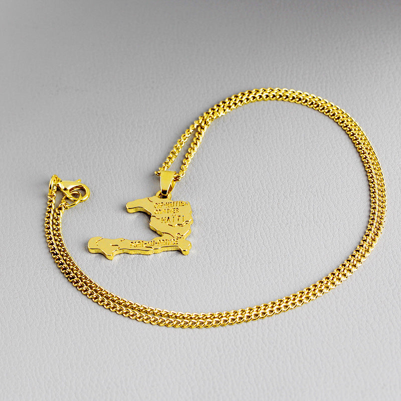 0 Gold Haitian Map Necklace