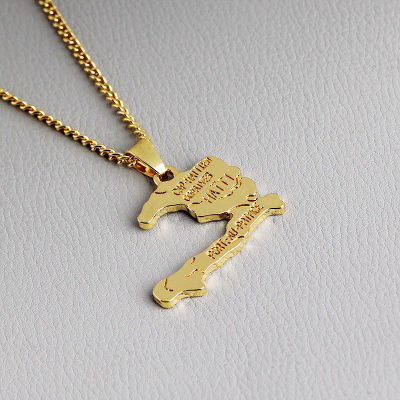 0 Gold Haitian Map Necklace