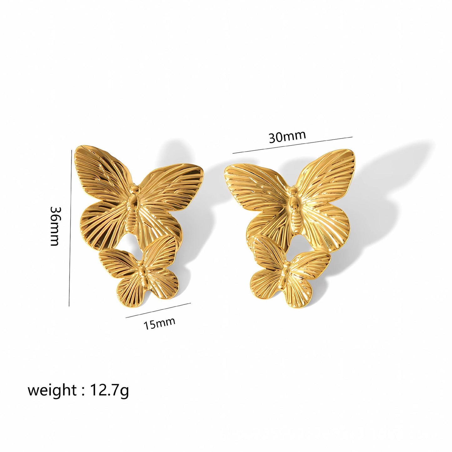 Gold Stainless Steel Butterfly Flower Stud Earrings