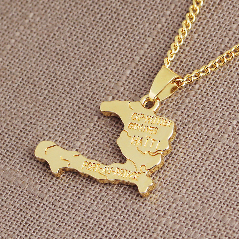 0 Gold Haitian Map Necklace