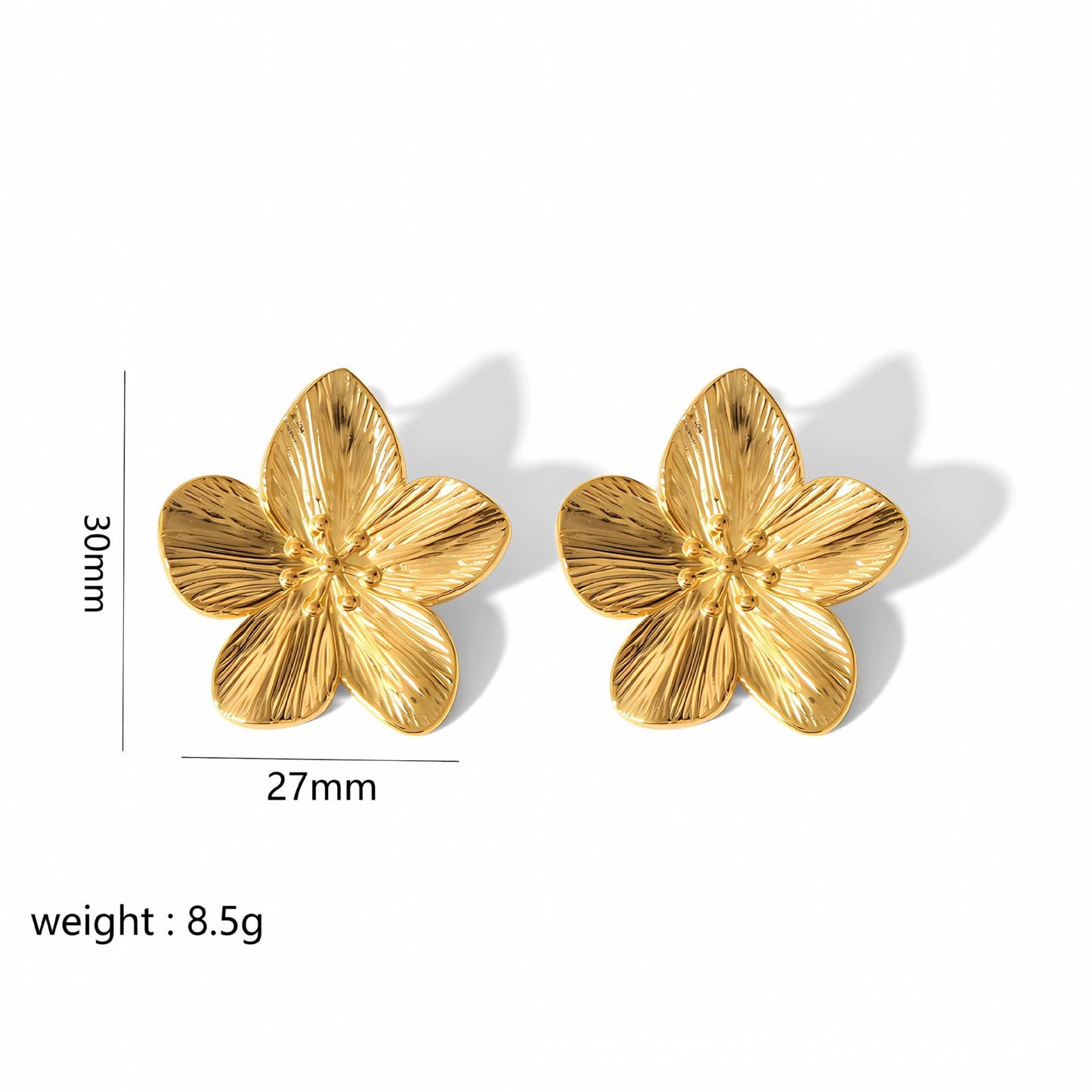 Gold Stainless Steel Butterfly Flower Stud Earrings