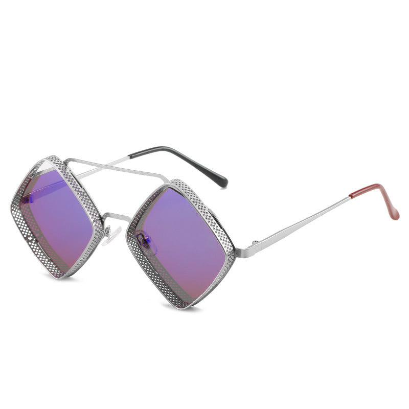 Metal Rhombus Double Beam Sunglasses