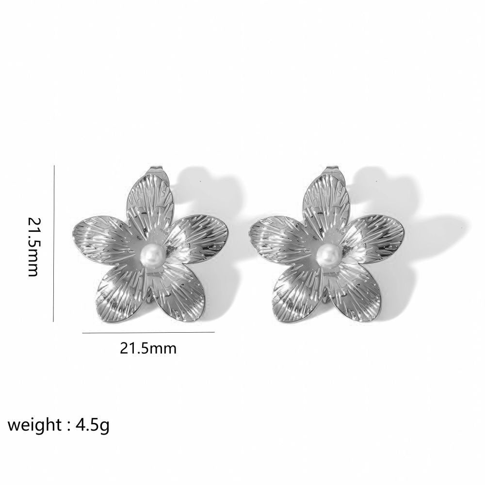 Gold Stainless Steel Butterfly Flower Stud Earrings