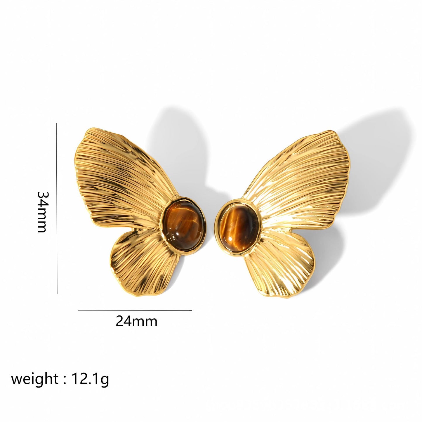 Gold Stainless Steel Butterfly Flower Stud Earrings