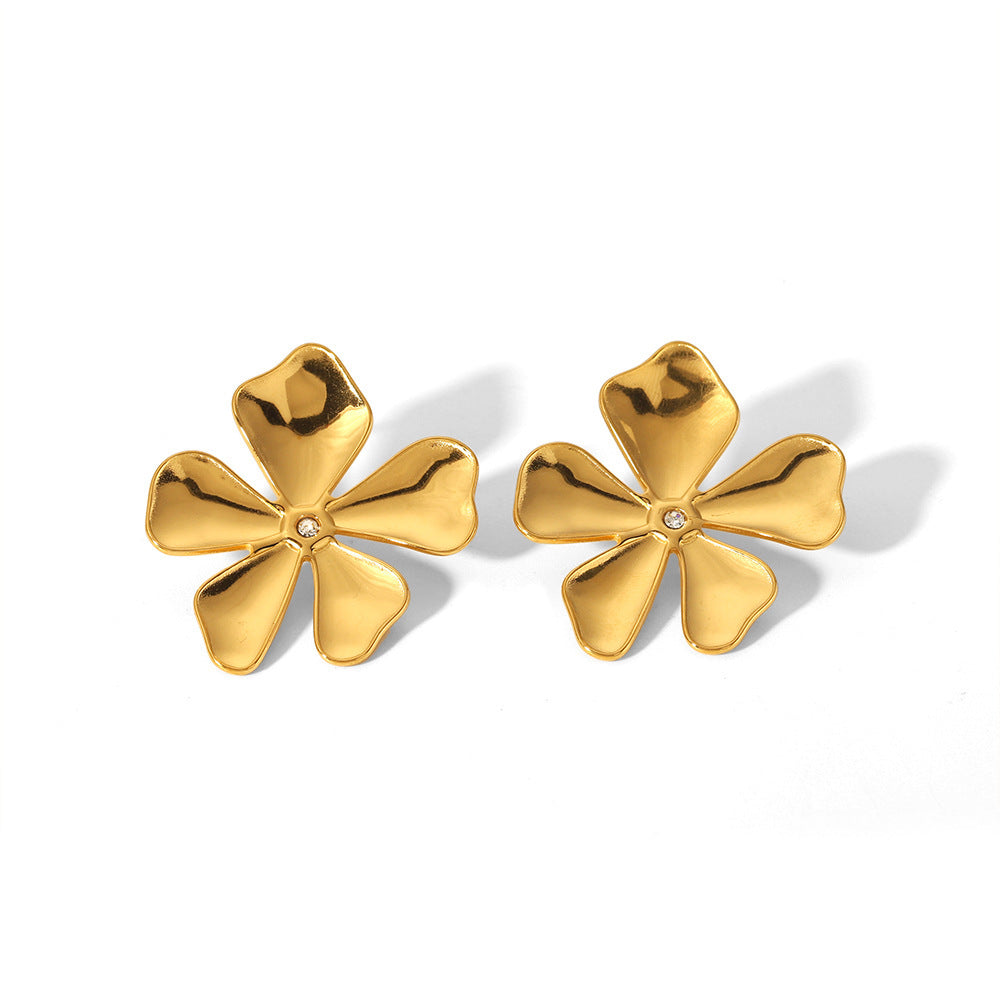 Gold Stainless Steel Butterfly Flower Stud Earrings