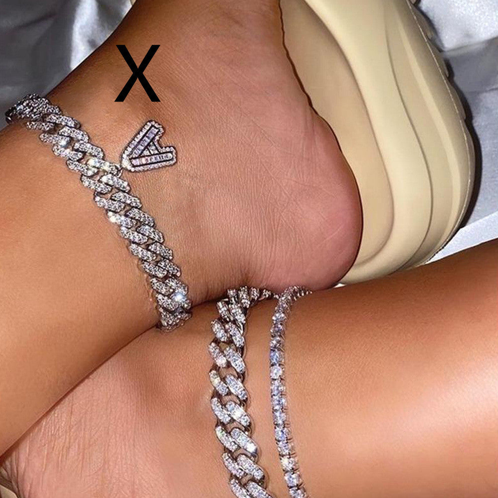 Hip Hop Alphabet Pendant Cuban Chain Anklet