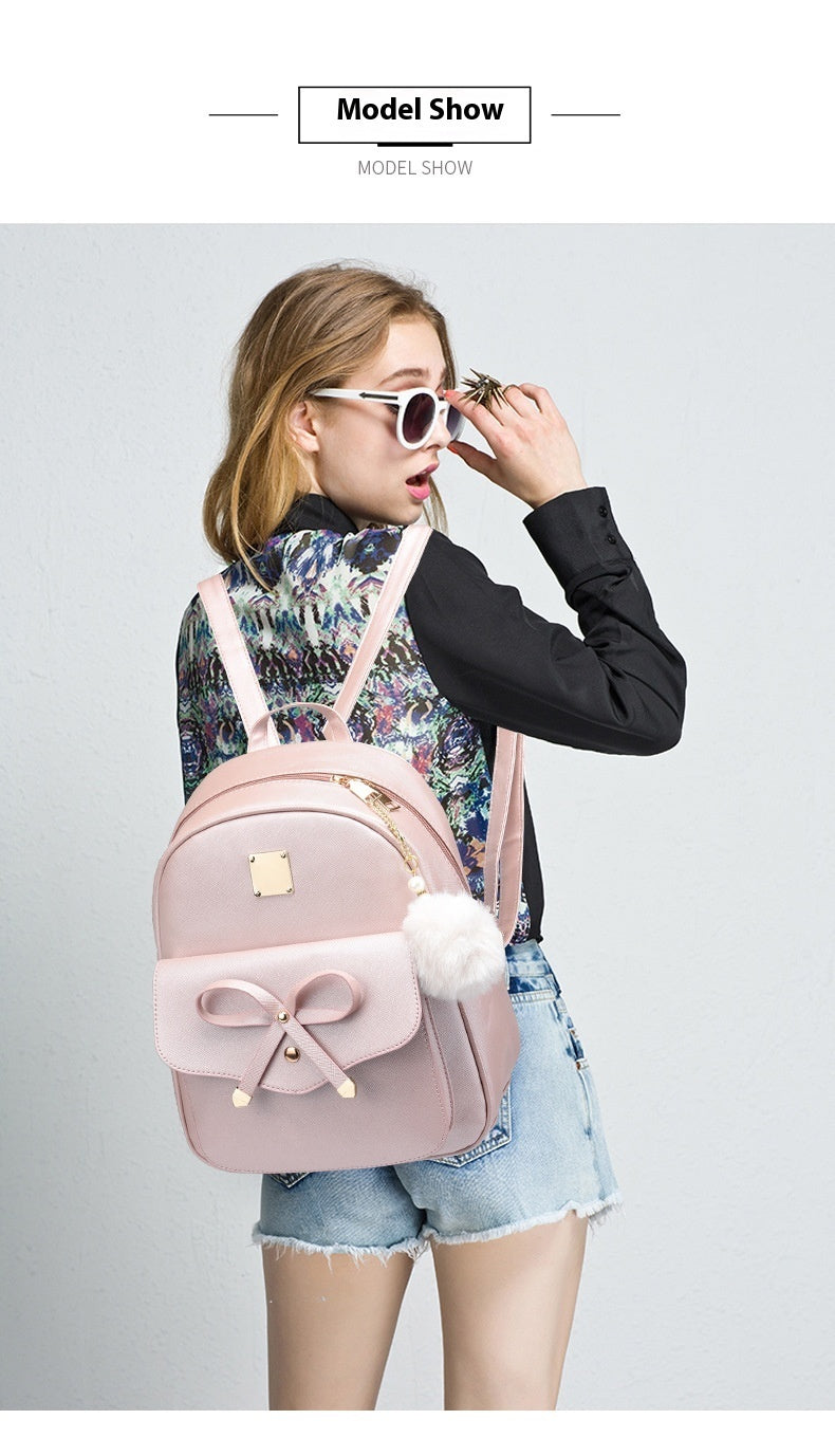 3 pcs Set Bags PU Bow Composite Bag Young Girl Student Cute Shoulders Backpack Crossbody Bags Coin Purse