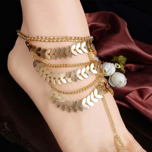 Retro Exaggerated Heavy Industry Multilayer Tassel Chain Anklet