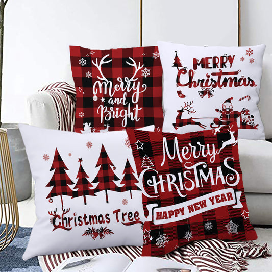 Pillow Cover Cartoon Santa Claus Elk Holiday Decoration Sofa Cushion Cover