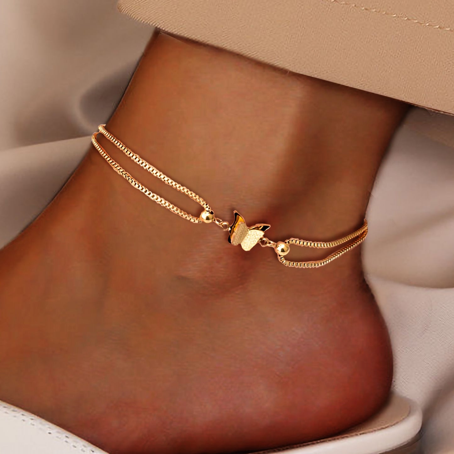 Europe And America Cross Border Butterfly Pendant Layered Anklet