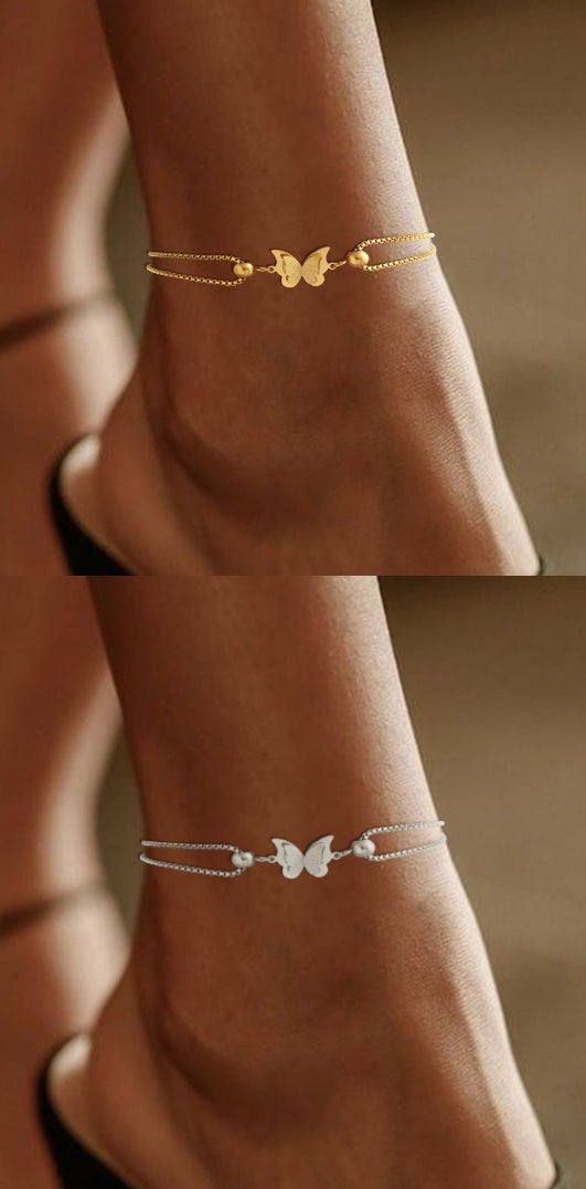 Europe And America Cross Border Butterfly Pendant Layered Anklet