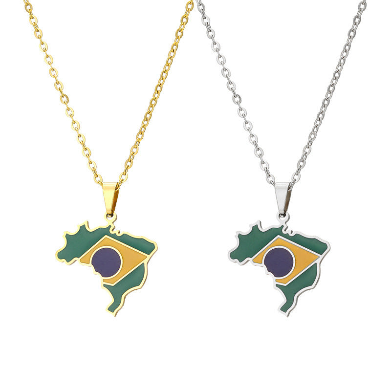 Brazil Map Pendant Stainless Steel Necklace Drip Oil Geometric Type