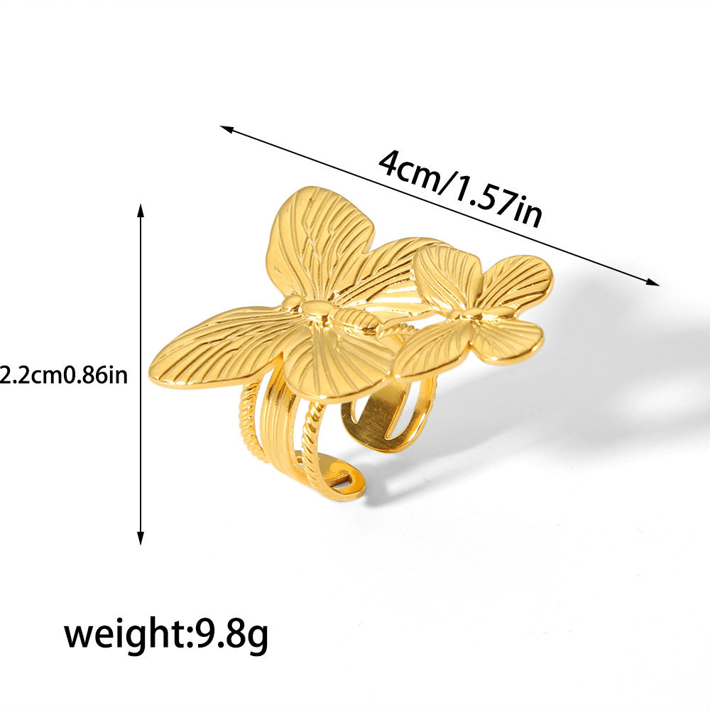 Gold Stainless Steel Butterfly Flower Stud Earrings