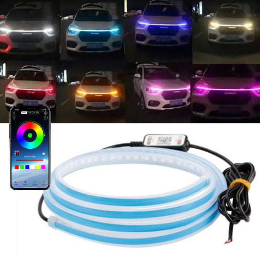 71\' RGB Car LED DRL Hood Light Engine Cover Strip Headlight Strip APP Control