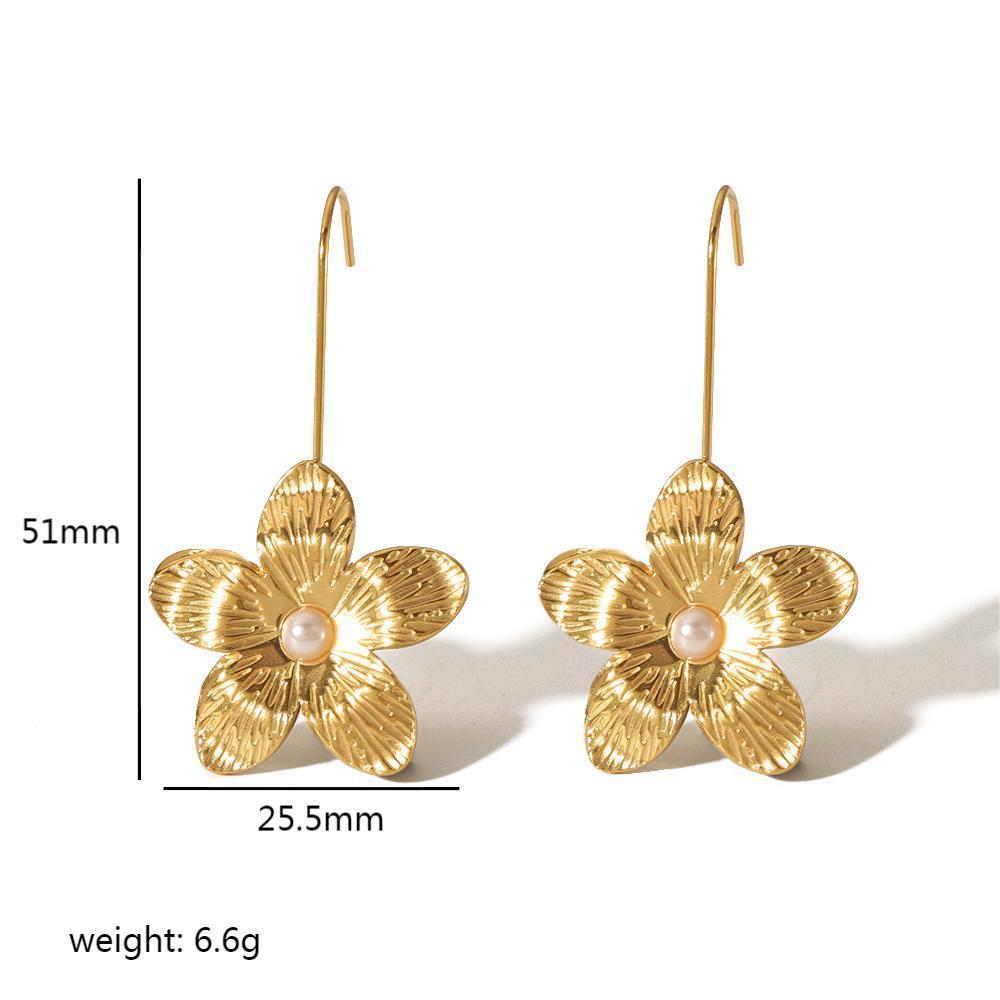 Gold Stainless Steel Butterfly Flower Stud Earrings