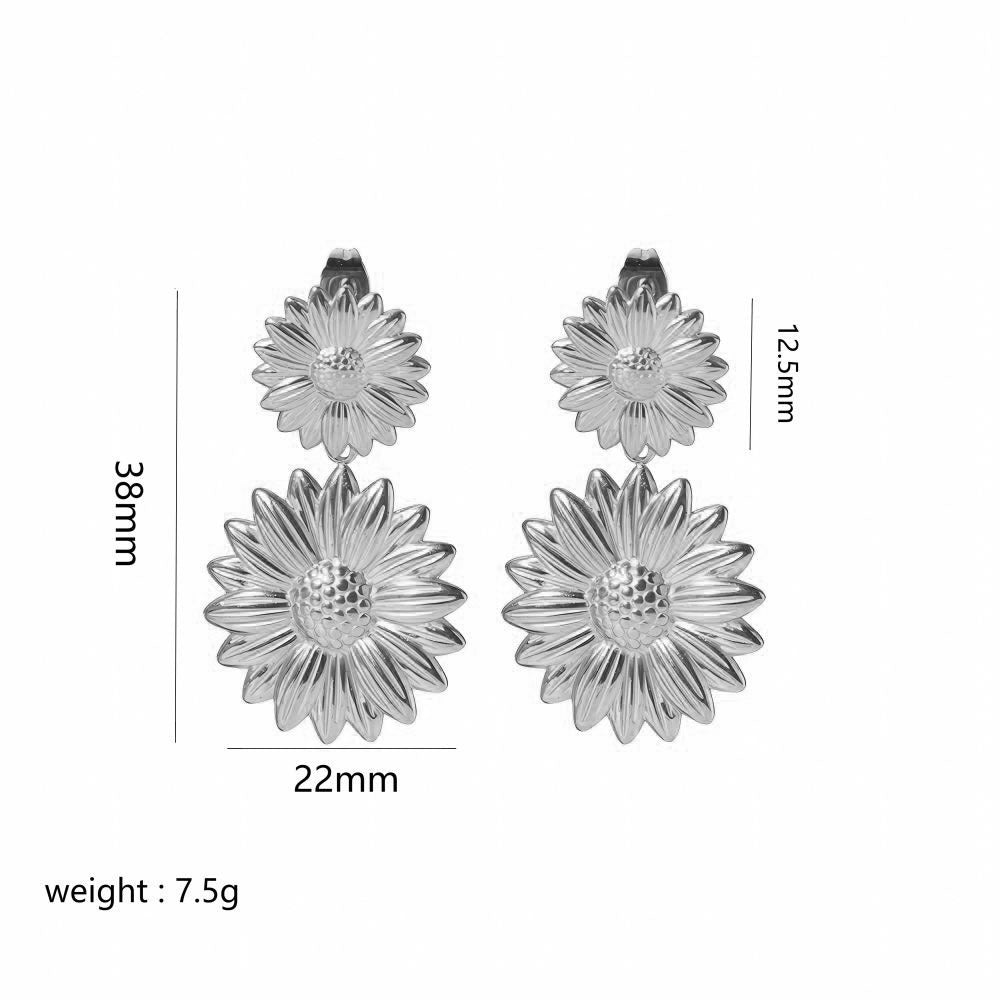 Gold Stainless Steel Butterfly Flower Stud Earrings