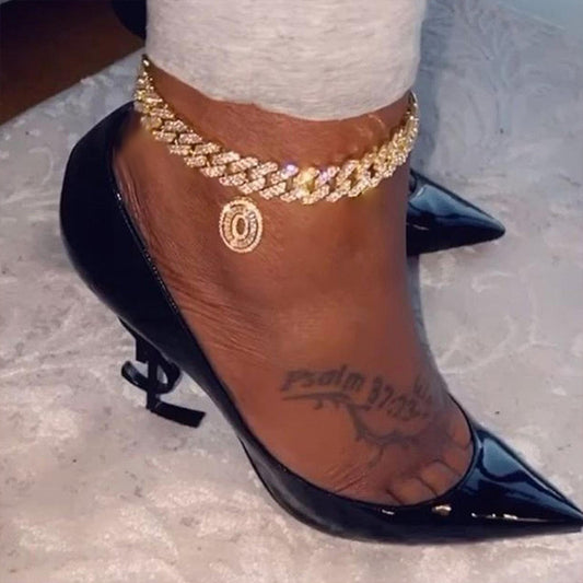 Hip Hop Alphabet Pendant Cuban Chain Anklet